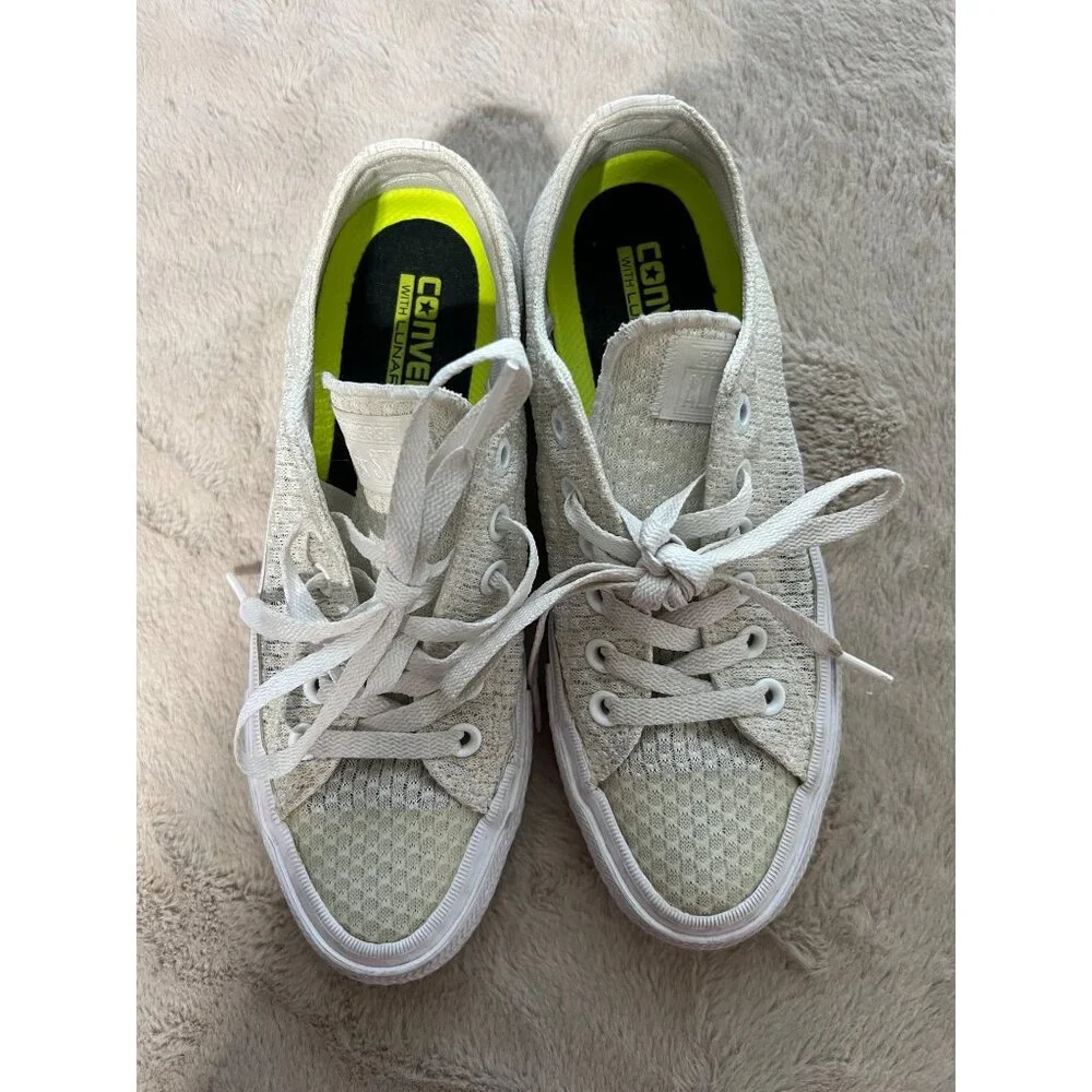 Converse All Star Womens Sneakers Size 6.5 Beige Textured Knit Low Top Shoes Wit